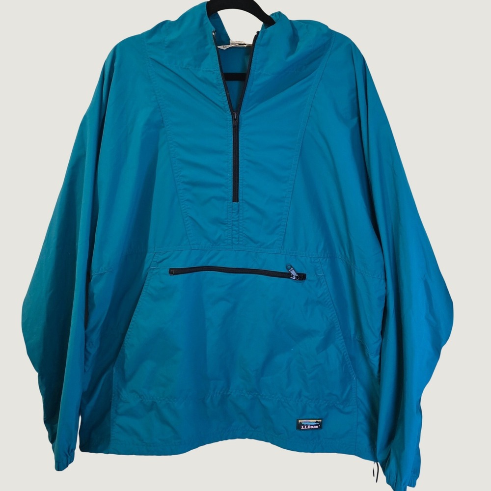 LL Bean Vintage Anorak Windbreaker Half Zip Pullover Teal Blue‎ Mens Large